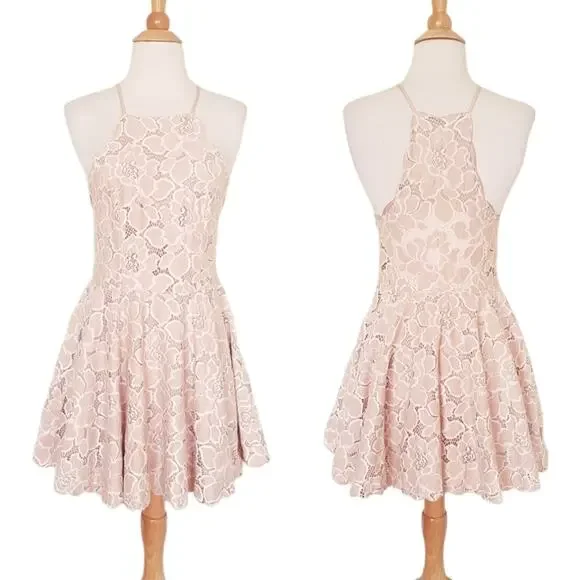 Tularosa Cyrus Lace Dress Pale Blush Fit And Flare Halter Neck Mini Size Small - Picture 5 of 13